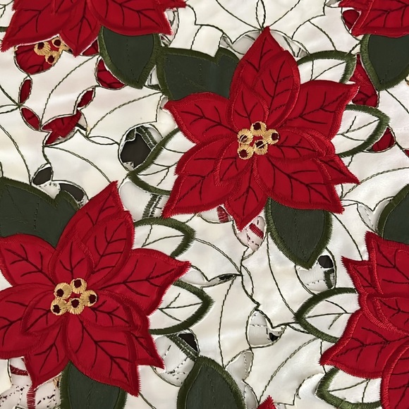 Holiday dark red poinsettia cut out table runner. - Picture 3 of 5